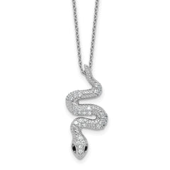 Cheryl M Sterling Silver Rhodium-plated Polished Black and White CZ Snake 16 Inch with 2 Inch Extension Necklace