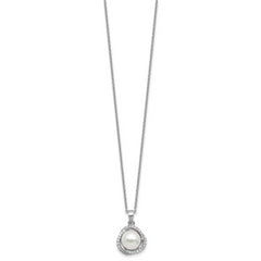 Cheryl M Sterling Silver Rhodium-plated Polished Freshwater Cultured Pearl and CZ 16 Inch with 2 Inch Extension Necklace