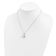 Cheryl M Sterling Silver Rhodium-plated Polished Freshwater Cultured Pearl and CZ 16 Inch with 2 Inch Extension Necklace