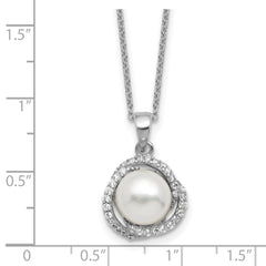 Cheryl M Sterling Silver Rhodium-plated Polished Freshwater Cultured Pearl and CZ 16 Inch with 2 Inch Extension Necklace
