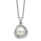 Cheryl M Sterling Silver Rhodium-plated Polished Freshwater Cultured Pearl and CZ 16 Inch with 2 Inch Extension Necklace