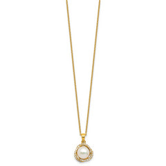 Cheryl M Sterling Silver Gold-plated Polished Freshwater Cultured Pearl and CZ 16 Inch with 2 Inch Extension Necklace