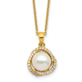 Cheryl M Sterling Silver Gold-plated Polished Freshwater Cultured Pearl and CZ 16 Inch with 2 Inch Extension Necklace