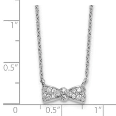 Cheryl M Sterling Silver Rhodium-plated Polished CZ Bow 16 Inch with 2 Inch Extension Necklace