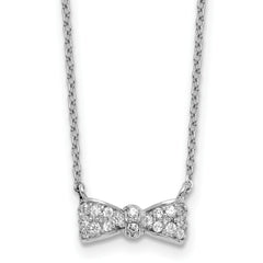 Cheryl M Sterling Silver Rhodium-plated Polished CZ Bow 16 Inch with 2 Inch Extension Necklace