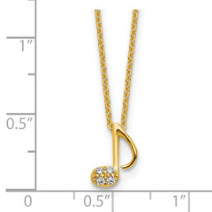 Cheryl M Sterling Silver Gold-plated Polished CZ Music Note 16 Inch with 2 Inch Extension Necklace