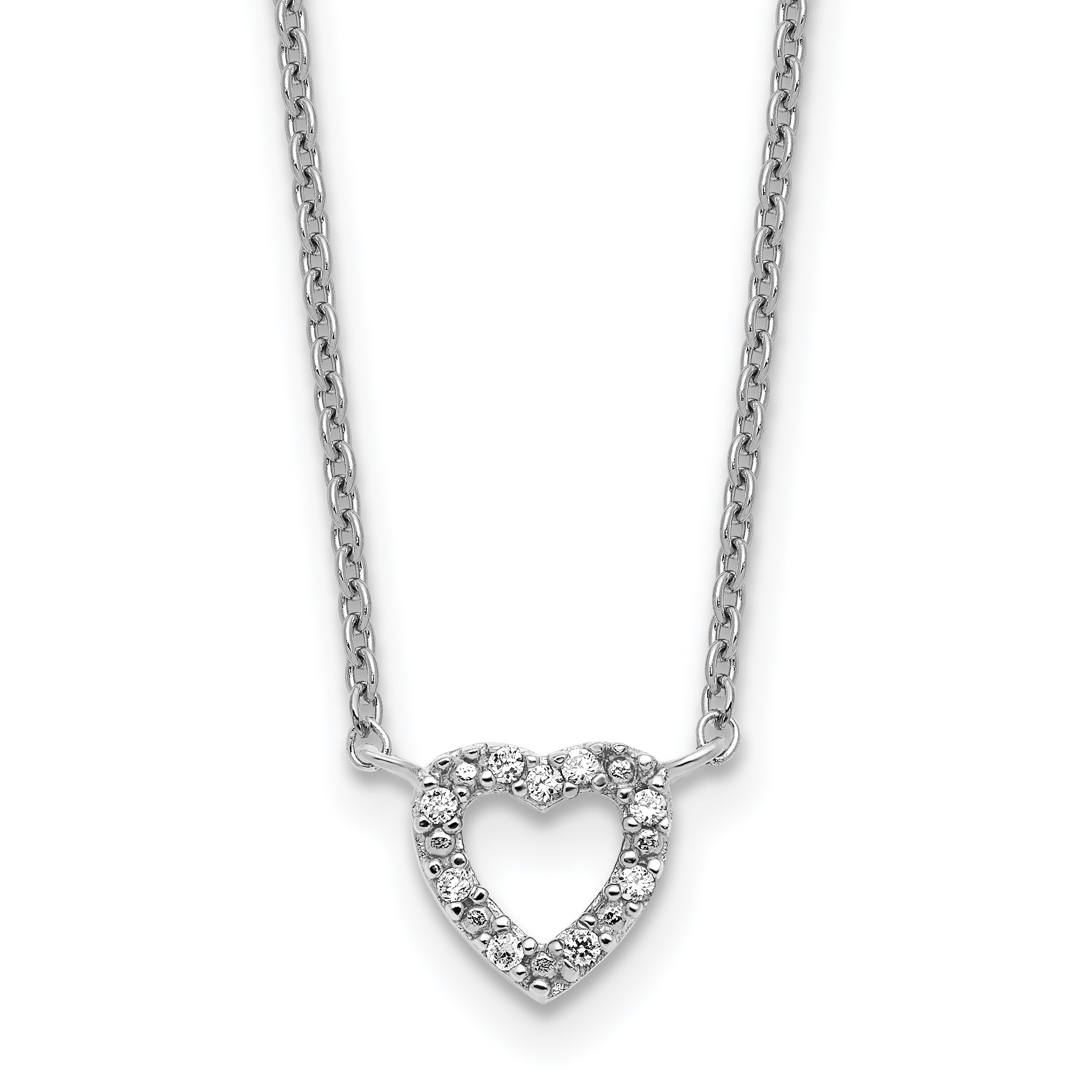 Cheryl M Sterling Silver Rhodium-plated Polished CZ Open Heart 16 Inch with 2 Inch Extension Necklace