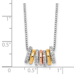 Cheryl M Sterling Silver Rhodium Rose and Yellow Gold-plated Polished CZ Circles 16 Inch with 2 Inch Extension Necklace