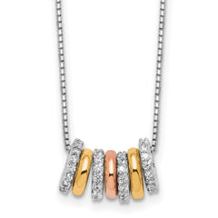 Cheryl M Sterling Silver Rhodium Rose and Yellow Gold-plated Polished CZ Circles 16 Inch with 2 Inch Extension Necklace