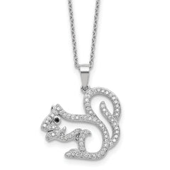 Cheryl M Sterling Silver Rhodium-plated Polished Black and White CZ Squirrel 16 Inch with 2 Inch Extension Necklace
