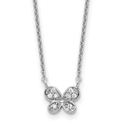 Cheryl M Sterling Silver Rhodium-plated Polished CZ Butterfly 16 Inch with 2 Inch Extension Necklace