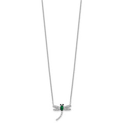 Cheryl M Sterling Silver Rhodium-plated Polished Green Glass and CZ Dragonfly 16 Inch with 2 Inch Extension Necklace
