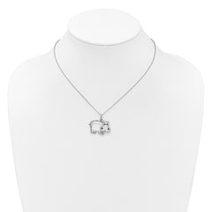 Cheryl M Sterling Silver Rhodium-plated Polished and Enameled CZ Hippopotamus 16 Inch with 2 Inch Extension Necklace
