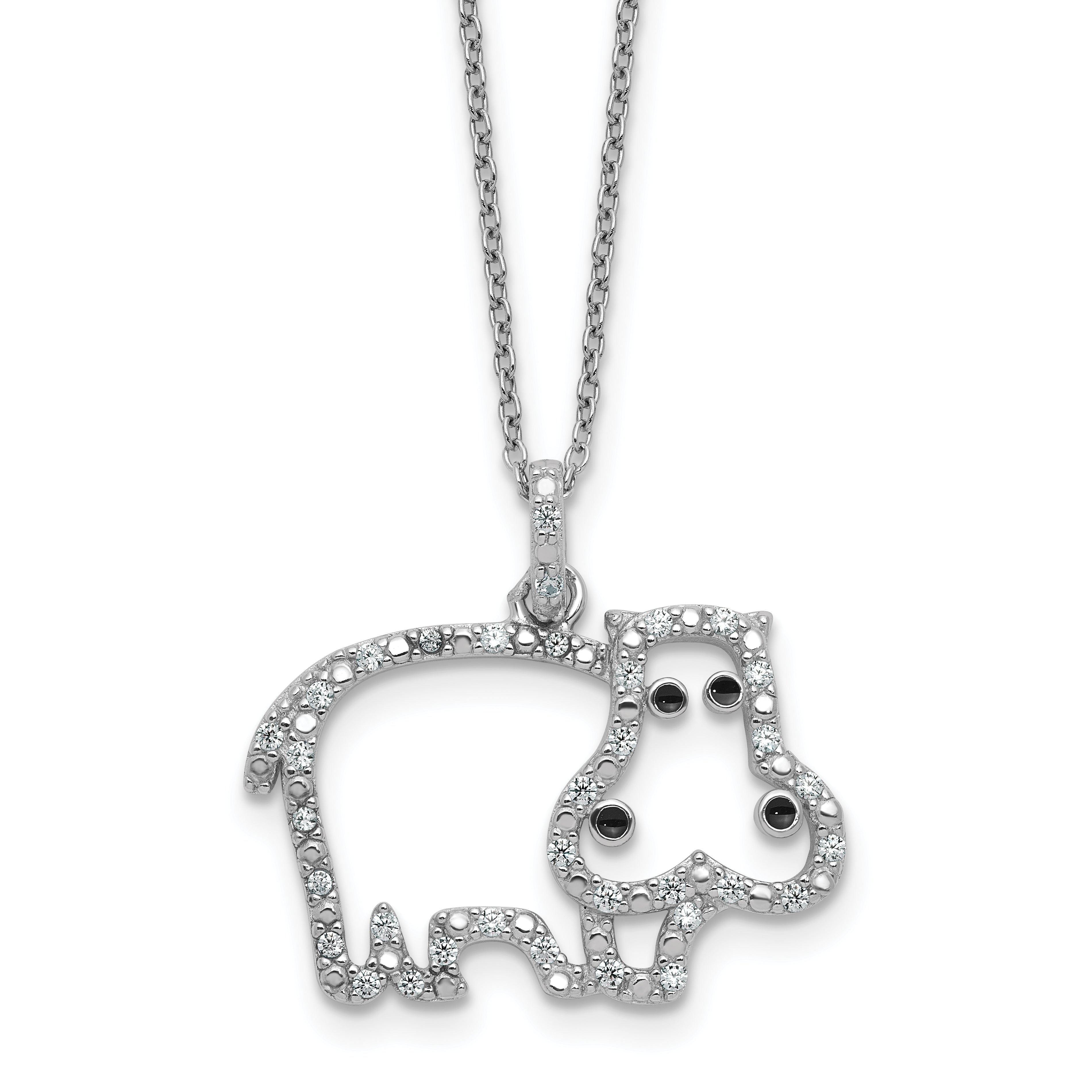 Cheryl M Sterling Silver Rhodium-plated Polished and Enameled CZ Hippopotamus 16 Inch with 2 Inch Extension Necklace