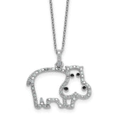 Cheryl M Sterling Silver Rhodium-plated Polished and Enameled CZ Hippopotamus 16 Inch with 2 Inch Extension Necklace