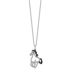 Cheryl M Sterling Silver Rhodium-plated Polished Black and White CZ Horse 16 Inch with 2 Inch Extension Necklace