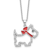 Cheryl M Sterling Silver Rhodium-plated Polished and Enameled Black and White CZ Scottie Dog 16 Inch with 2 Inch Extension Necklace