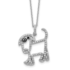 Cheryl M Sterling Silver Rhodium-plated Polished and Enameled Black and White CZ Dog 16 Inch with 2 Inch Extension Necklace
