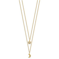 Cheryl M Sterling Silver Gold-plated Polished 2-Strand CZ Moon and Star 16 Inch with 2 Inch Extension Necklace