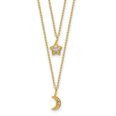 Cheryl M Sterling Silver Gold-plated Polished 2-Strand CZ Moon and Star 16 Inch with 2 Inch Extension Necklace