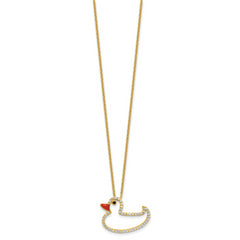 Cheryl M Sterling Silver Gold-plated Polished Black and White CZ Enameled Duck 16 Inch with 2 Inch Extension Necklace