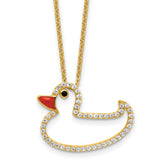 Cheryl M Sterling Silver Gold-plated Polished Black and White CZ Enameled Duck 16 Inch with 2 Inch Extension Necklace