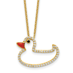 Cheryl M Sterling Silver Gold-plated Polished Black and White CZ Enameled Duck 16 Inch with 2 Inch Extension Necklace