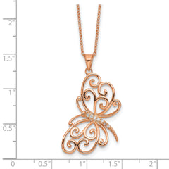 Cheryl M Sterling Silver Rose Gold-plated Polished CZ Butterfly 16 Inch with 2 Inch Extension Necklace