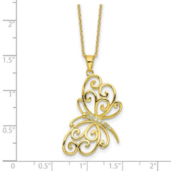 Cheryl M Sterling Silver Gold-plated Polished CZ Butterfly 16 Inch with 2 Inch Extension Necklace