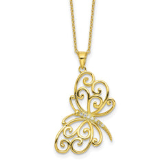 Cheryl M Sterling Silver Gold-plated Polished CZ Butterfly 16 Inch with 2 Inch Extension Necklace