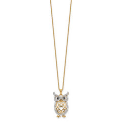 Cheryl M Sterling Silver Gold-plated Polished Black and White CZ Owl 16 Inch with 2 Inch Extension Necklace