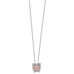 Cheryl M Sterling Silver Rhodium and Rose Gold-plated Polished Multicolor CZ Pig 16 Inch with 2 Inch Extension Necklace