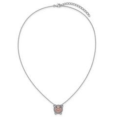 Cheryl M Sterling Silver Rhodium and Rose Gold-plated Polished Multicolor CZ Pig 16 Inch with 2 Inch Extension Necklace