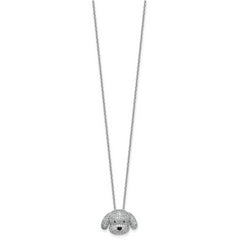 Cheryl M Sterling Silver Rhodium-plated Polished and Enameled Black and White CZ Dog 16 Inch with 2 Inch Extension Necklace
