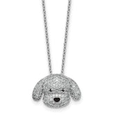 Cheryl M Sterling Silver Rhodium-plated Polished and Enameled Black and White CZ Dog 16 Inch with 2 Inch Extension Necklace