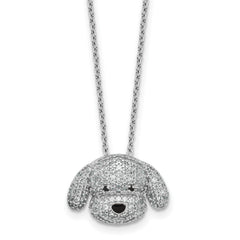 Cheryl M Sterling Silver Rhodium-plated Polished and Enameled Black and White CZ Dog 16 Inch with 2 Inch Extension Necklace