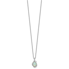 Cheryl M Sterling Silver Rhodium-plated Polished Lab Created Opal and CZ 16 Inch with 2 Inch Extension Necklace