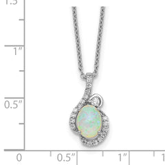 Cheryl M Sterling Silver Rhodium-plated Polished Lab Created Opal and CZ 16 Inch with 2 Inch Extension Necklace