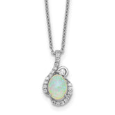 Cheryl M Sterling Silver Rhodium-plated Polished Lab Created Opal and CZ 16 Inch with 2 Inch Extension Necklace