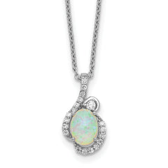 Cheryl M Sterling Silver Rhodium-plated Polished Lab Created Opal and CZ 16 Inch with 2 Inch Extension Necklace