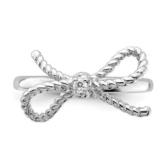 Cheryl M Sterling Silver Rhodium-plated Polished and Twisted CZ Bow Ring