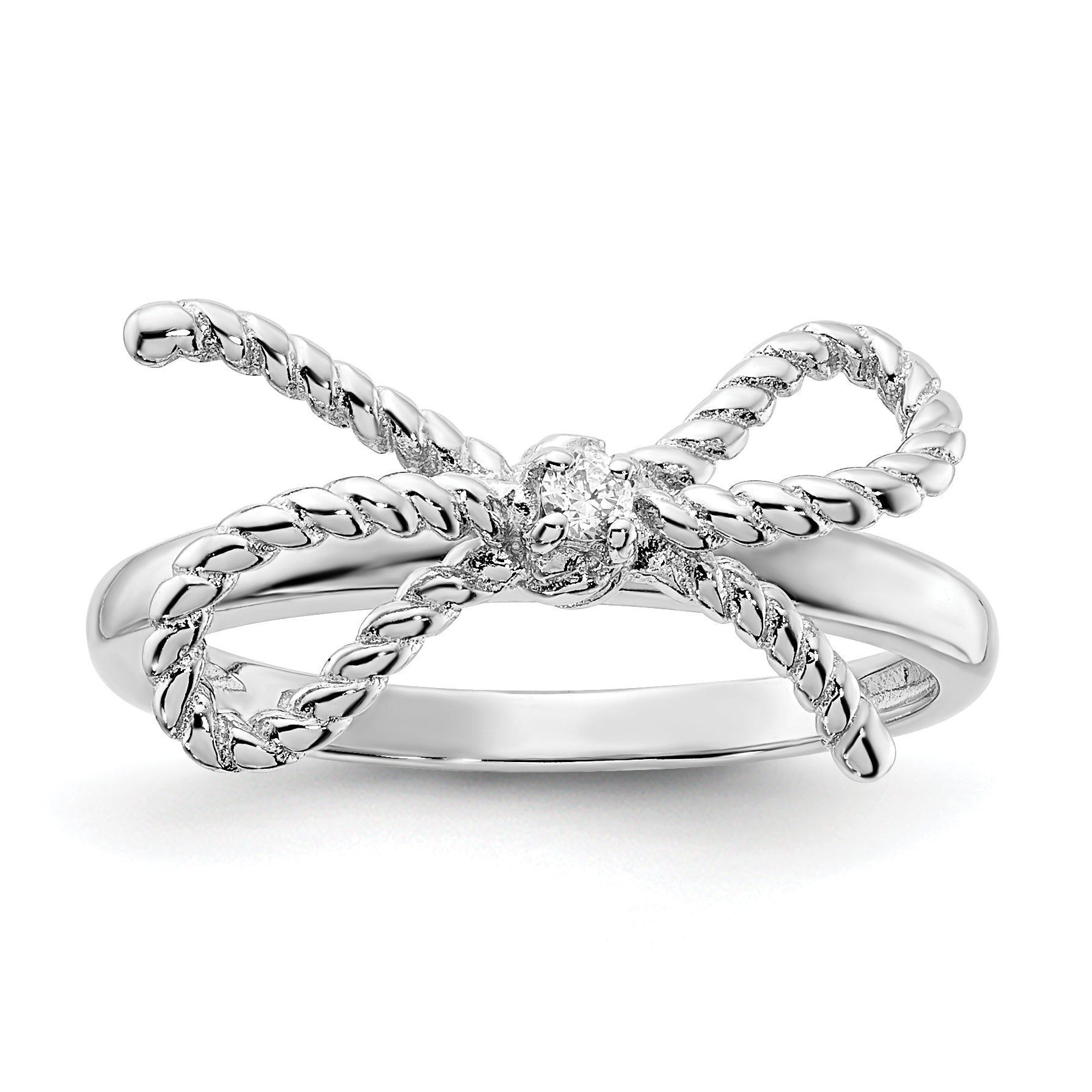 Cheryl M Sterling Silver Rhodium-plated Polished and Twisted CZ Bow Ring