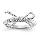 Cheryl M Sterling Silver Rhodium-plated Polished and Twisted CZ Bow Ring