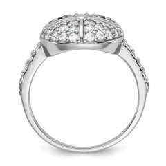 Cheryl M Sterling Silver Rhodium-plated Polished Black and White CZ Cat Ring