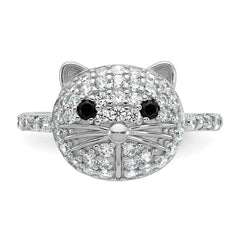 Cheryl M Sterling Silver Rhodium-plated Polished Black and White CZ Cat Ring