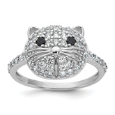 Cheryl M Sterling Silver Rhodium-plated Polished Black and White CZ Cat Ring