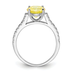 Cheryl M Sterling Silver Rhodium-plated Polished Yellow and White CZ Ring
