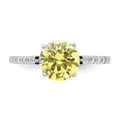 Cheryl M Sterling Silver Rhodium-plated Polished Yellow and White CZ Ring
