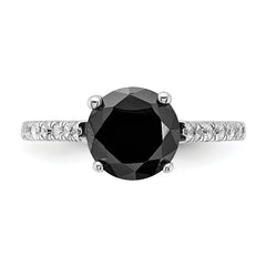 Cheryl M Sterling Silver Rhodium-plated Polished Black and White CZ Ring
