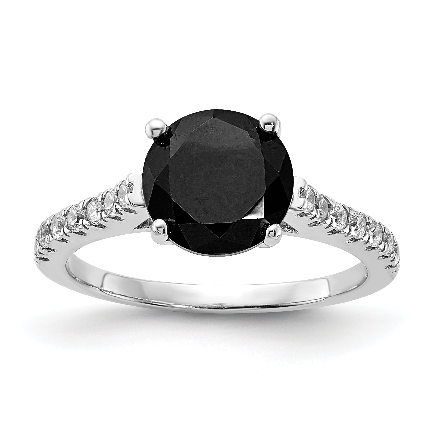 Cheryl M Sterling Silver Rhodium-plated Polished Black and White CZ Ring
